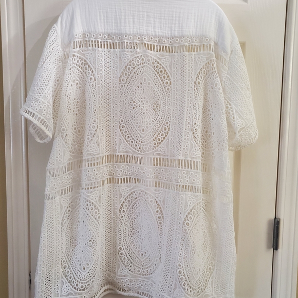 FP Movement by Free People White Lace Button-Down Shirt - Picture 5 of 7